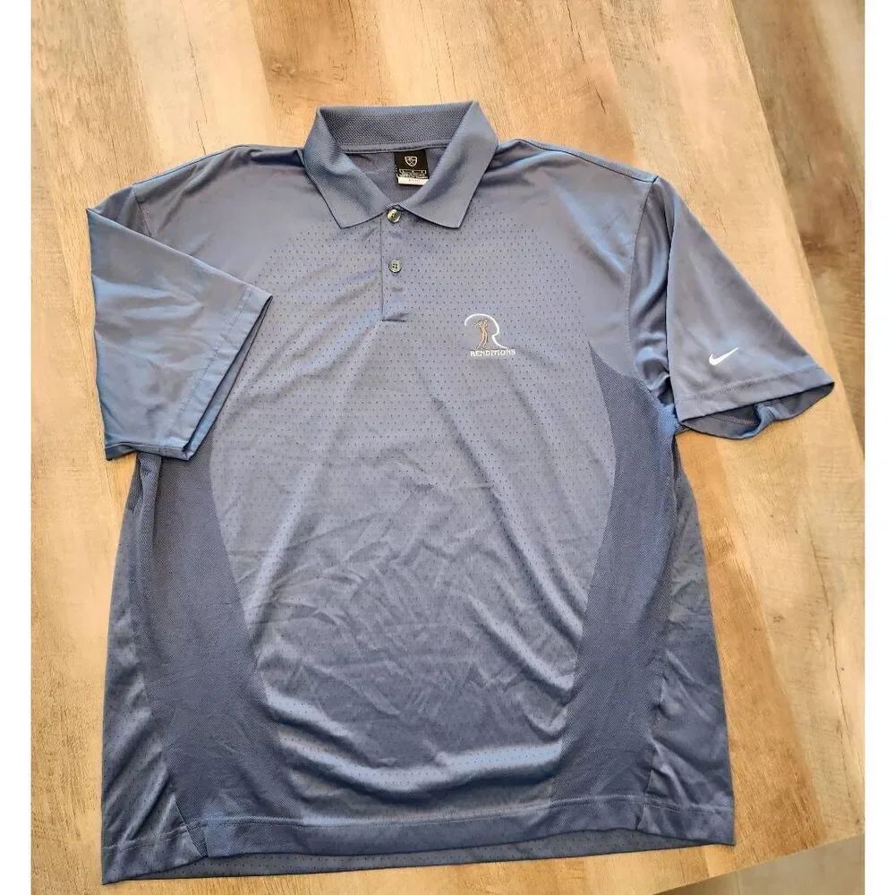 Nike Mens Large Polo shirt Rendentions Golf Logo blue breathable performance